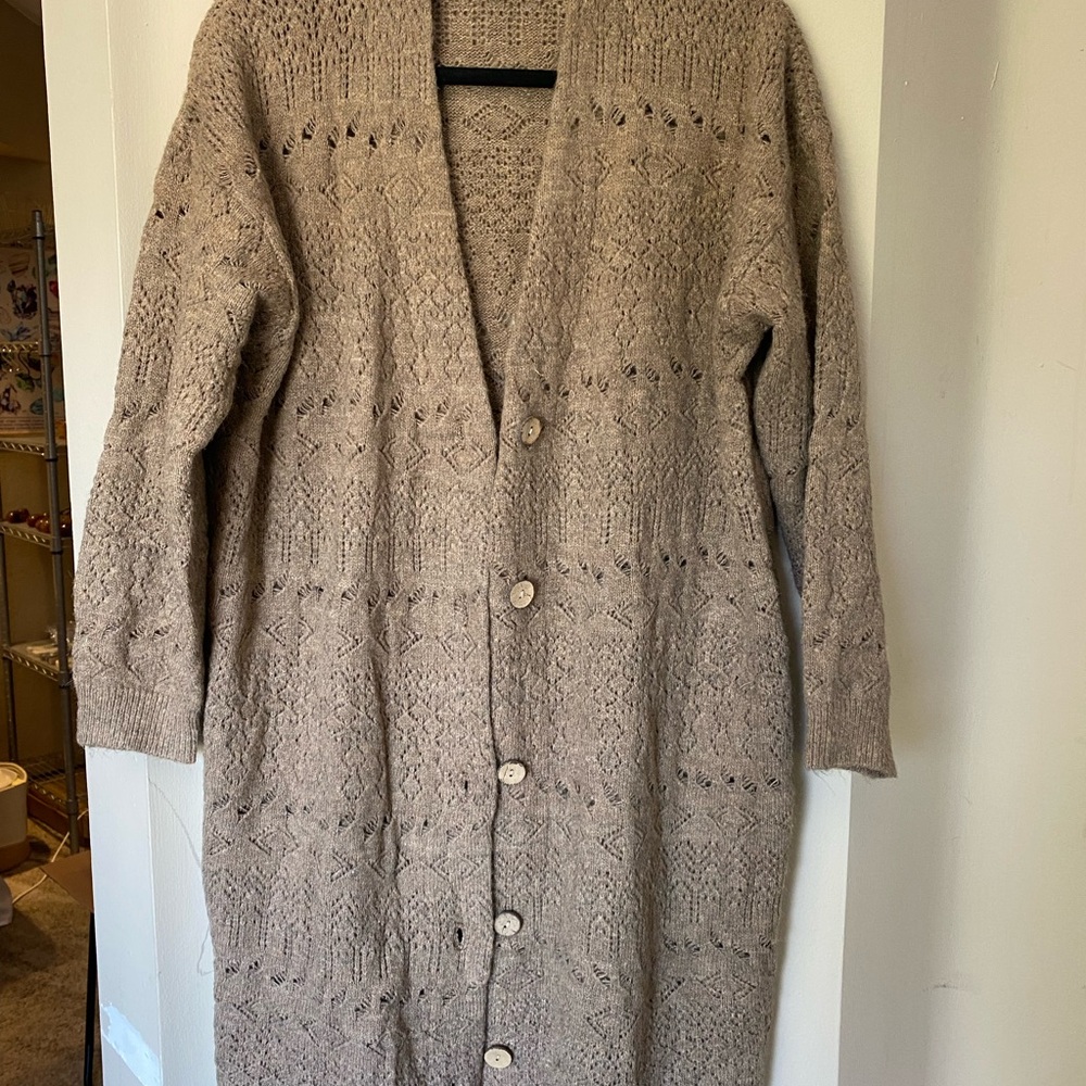 Lumiere Tan Long Knit Cardigan Sweater